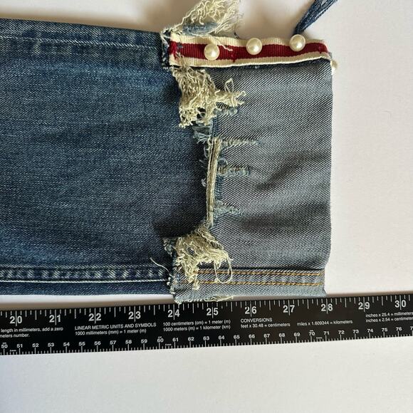 ZARA Basic Z1975 Denim Women's Rolled up embellished distressed Jeans Size US 8 - Picture 11 of 13